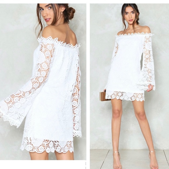 Nasty Gal Dresses & Skirts - NWT Nasty Gal White Crochet Cold Shoulder Dress 6